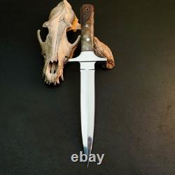 8.4 Stainless Dagger Knife Full Tang Wood Handle Fix Blade Leather Sheath