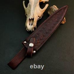 8.4 Stainless Dagger Knife Full Tang Wood Handle Fix Blade Leather Sheath