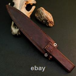 8.4 Stainless Dagger Knife Full Tang Wood Handle Fix Blade Leather Sheath