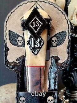 8 Dagger Knife withBone Handle, Handmade Leather Diamond 13 Punisher Skull Sheath