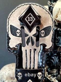 8 Dagger Knife withBone Handle, Handmade Leather Diamond 13 Punisher Skull Sheath