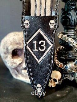 8 Dagger Knife withBone Handle, Handmade Leather Diamond 13 Punisher Skull Sheath