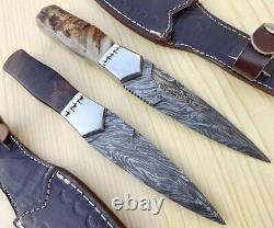 8 Overall Custom Handmade Damascus Steel 2pcs Dagger Knives With Sheaths