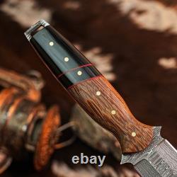 9.1 Dagger knife Handmade Damascus Knife Full Tang Wood Handle + Sheath