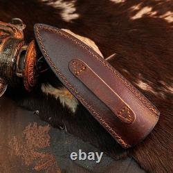 9.1 Dagger knife Handmade Damascus Knife Full Tang Wood Handle + Sheath