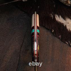 9.1 Damascus Dagger Knife Full Tang Wood Handle Fix Blade Leather Sheath