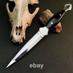 9.2 Stainless Dagger Knife Full Tang Bone Handle Fix Blade Leather Sheath
