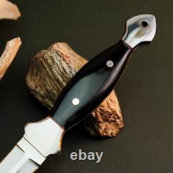 9.2 Stainless Dagger Knife Full Tang Bone Handle Fix Blade Leather Sheath