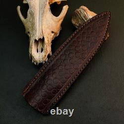 9.2 Stainless Dagger Knife Full Tang Bone Handle Fix Blade Leather Sheath
