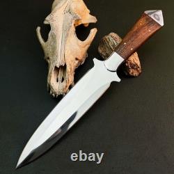 9.3 Stainless Dagger Knife Full Tang Wood Handle Fix Blade Leather Sheath