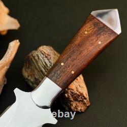 9.3 Stainless Dagger Knife Full Tang Wood Handle Fix Blade Leather Sheath