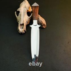 9.3 Stainless Dagger Knife Full Tang Wood Handle Fix Blade Leather Sheath