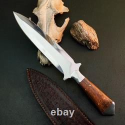 9.3 Stainless Dagger Knife Full Tang Wood Handle Fix Blade Leather Sheath