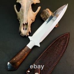 9.3 Stainless Dagger Knife Full Tang Wood Handle Fix Blade Leather Sheath