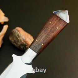 9.3 Stainless Dagger Knife Full Tang Wood Handle Fix Blade Leather Sheath