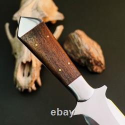 9.3 Stainless Dagger Knife Full Tang Wood Handle Fix Blade Leather Sheath