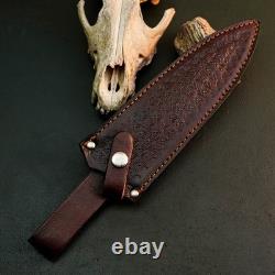 9.3 Stainless Dagger Knife Full Tang Wood Handle Fix Blade Leather Sheath