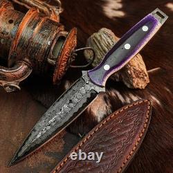 9.4 Dagger knife Handmade Damascus Knife Full Tang Resin Handle + Sheath