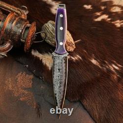 9.4 Dagger knife Handmade Damascus Knife Full Tang Resin Handle + Sheath