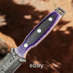 9.4 Dagger knife Handmade Damascus Knife Full Tang Resin Handle + Sheath