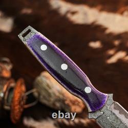 9.4 Dagger knife Handmade Damascus Knife Full Tang Resin Handle + Sheath