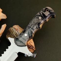 9.4 Stainless Dagger Knife Full Tang Resin Handle Fix Blade Leather Sheath
