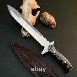 9.4 Stainless Dagger Knife Full Tang Resin Handle Fix Blade Leather Sheath