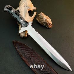9.4 Stainless Dagger Knife Full Tang Resin Handle Fix Blade Leather Sheath