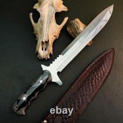 9.4 Stainless Dagger Knife Full Tang Resin Handle Fix Blade Leather Sheath