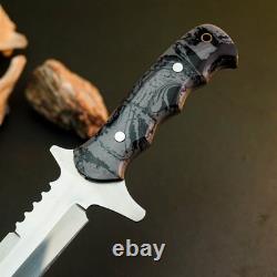 9.4 Stainless Dagger Knife Full Tang Resin Handle Fix Blade Leather Sheath