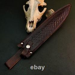 9.4 Stainless Dagger Knife Full Tang Resin Handle Fix Blade Leather Sheath