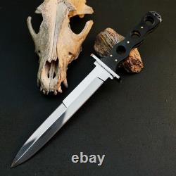 9.8 Stainless Dagger Knife Full Tang Wood Handle Fix Blade Leather Sheath