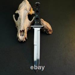 9.8 Stainless Dagger Knife Full Tang Wood Handle Fix Blade Leather Sheath