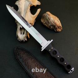 9.8 Stainless Dagger Knife Full Tang Wood Handle Fix Blade Leather Sheath