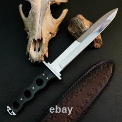 9.8 Stainless Dagger Knife Full Tang Wood Handle Fix Blade Leather Sheath