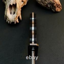 9.8 Stainless Dagger Knife Full Tang Wood Handle Fix Blade Leather Sheath