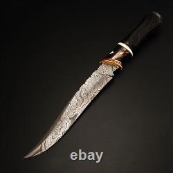 A Beautiful Custom Handmade 13 Inches Long In Damascus Steel Hunting Wild Dagger