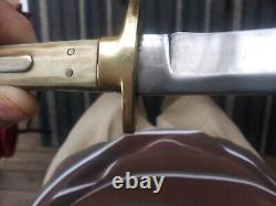 ANTIQUE BOWIE FIGHTING KNIFE DAGGER HORN HILT BRASS GUARD Calif 1850s