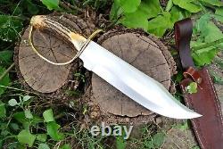 ANTIQUE CUSTOM MADE D2 STEEL HUNTING rattail TACTICAL DAGGER KNIFE BRASS STAG