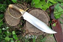 ANTIQUE CUSTOM MADE D2 STEEL HUNTING rattail TACTICAL DAGGER KNIFE BRASS STAG Hd