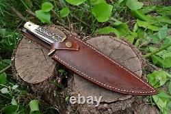 ANTIQUE HANDMADE HUNTING Dagger BOWIE KNIFE CAMPING Stag ANTLER Handle Sheath