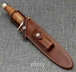 ASS Classic Handmade D-2 Steel Stacked Leather Hunting Dagger Bowie With Sheath