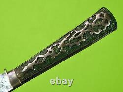 Antique 19 Century French Italian Silver Hunting Fighting Knife Dagger with Sheath