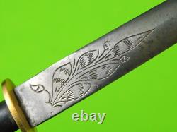 Antique 19 Century US Engraved Dagger Fighting Knife with Sheath