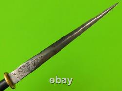 Antique 19 Century US Engraved Dagger Fighting Knife with Sheath