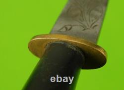 Antique 19 Century US Engraved Dagger Fighting Knife with Sheath