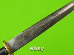 Antique 19 Century US Engraved Dagger Fighting Knife with Sheath