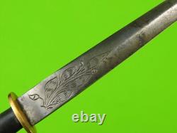 Antique 19 Century US Engraved Dagger Fighting Knife with Sheath