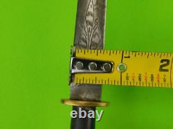 Antique 19 Century US Engraved Dagger Fighting Knife with Sheath