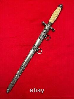 Antique Austria WW1 Navy Officer's Engraved Dagger Fighting Knife with Scabbard